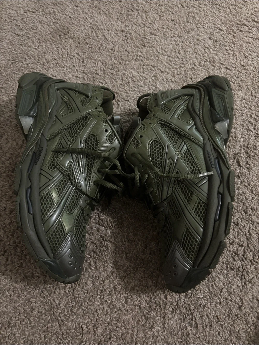 Balenciaga Olive Green Layered Track Sneakers